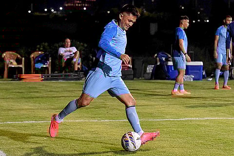 Sunil Chhetri during a training session in Kolkata